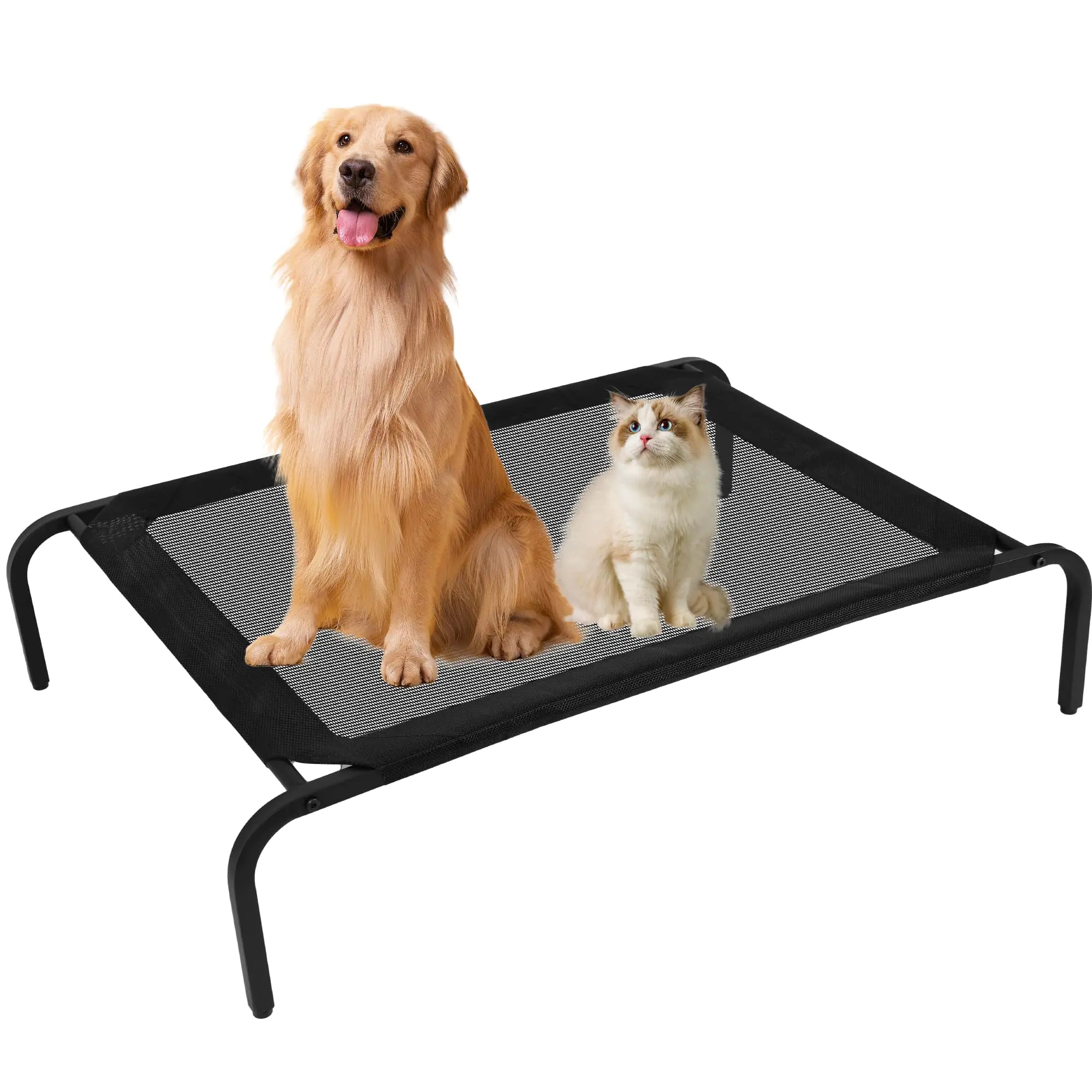 KFN Elevated Raised Cooling Cots Bed for Large Dogs Portable Indoor & Outdoor Pet Hammock with Skid-Resistant Feet Frame with Breathable Mesh Black