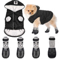 Hooded Dog Coat and Dog Cat Boots Shoes Socks Stylish Puppy Clothes Warm Dog Jacket Waterproof Dog Shoes for Small Puppy (GreyM)